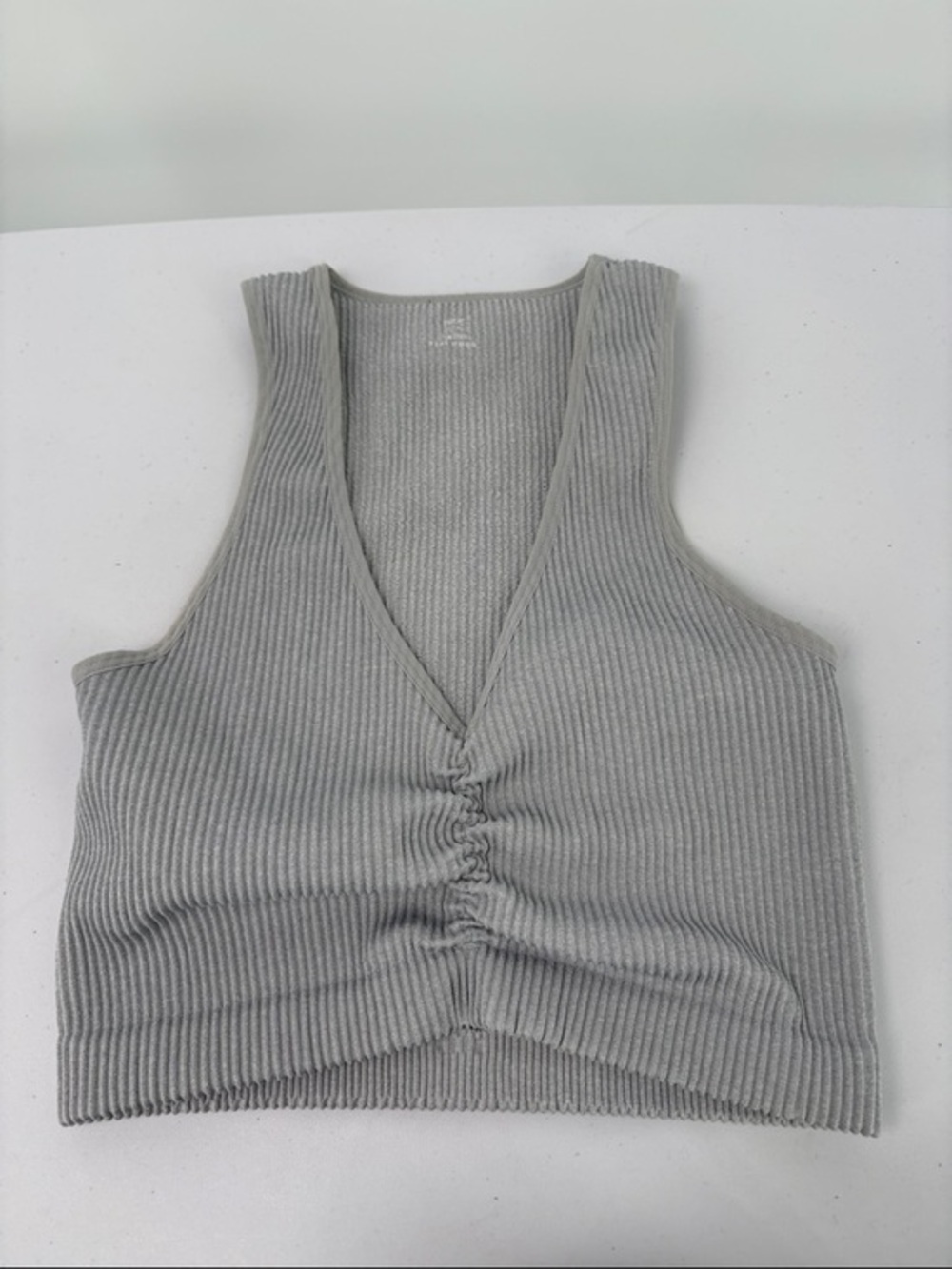 🐯 aerie Ribbed V-Neck Ruched Tank bralette - Gray